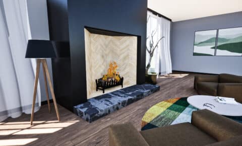 Rumford indoor bricklined wood fireplace